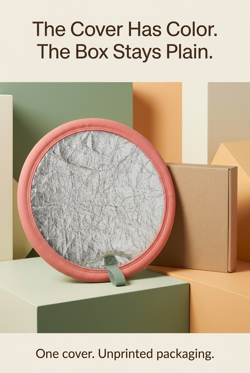 English packaging panel showing one cover and plain unprinted kraft box