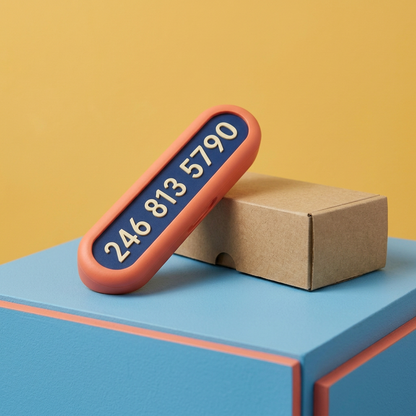 Angled studio main image of single coral and navy number display
