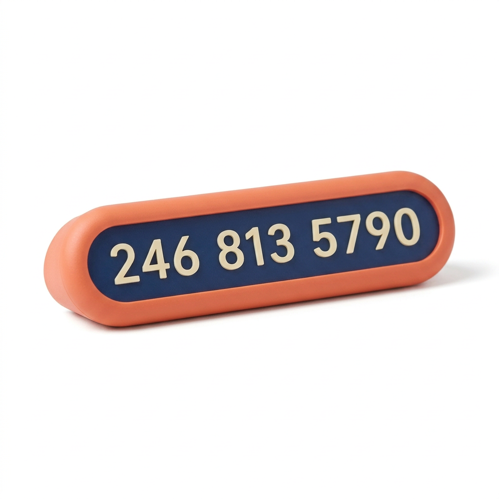 Single coral and navy number plaque isolated on white background